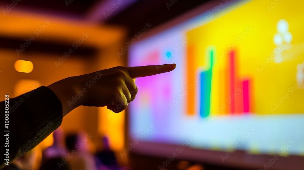 Poster Engineer Pointing at Projected Renewable Energy Data in Meeting