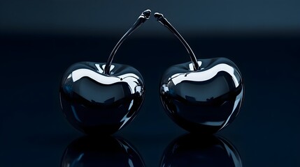 Spectacular smooth nickel plated 3d cherries from unknown metal as stunning graphic resources for serious design ideas