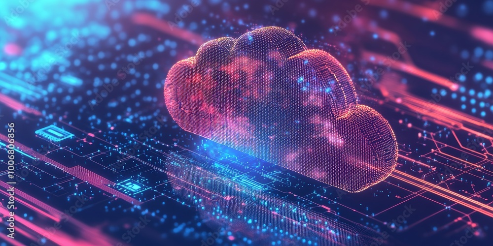 Poster a digital cloud representation with flowing data connections, symbolizing modern technology and conn