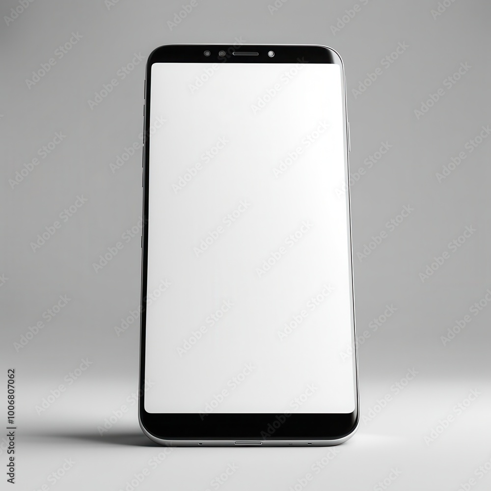 Poster a blank smartphone displayed against a neutral background, emphasizing its design and features.