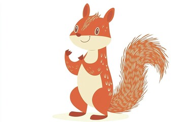 Obraz premium A cheerful orange squirrel stands in a playful pose, showcasing its bushy tail in a whimsical woodland setting during bright daylight