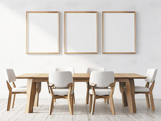 Dinning room interior with white empty frame