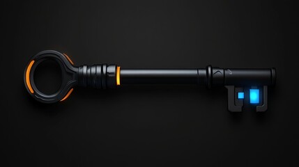 The Digital Key: A sleek, futuristic key with glowing orange and blue accents, isolated on a black background, symbolizing access, opportunity, and the power of technology.