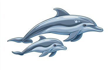Obraz premium A playful mother dolphin swims alongside her curious calf in a lively ocean setting, showcasing their bond and grace