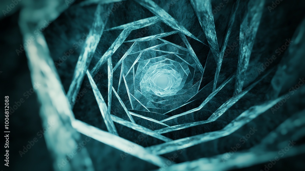 Poster a mesmerizing spiral tunnel design with a soothing light emanating from the center, creating a sense