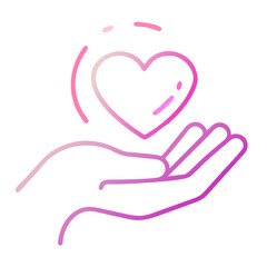 The heart in the palms of hands. Icon, logo, emblem, symbol. Kindness, charity, love, care.