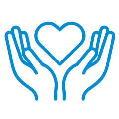 The heart in the palms of hands. Icon, logo, emblem, symbol. Kindness, charity, love, care.
