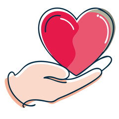 The heart in the palms of hands. Icon, logo, emblem, symbol. Kindness, charity, love, care.