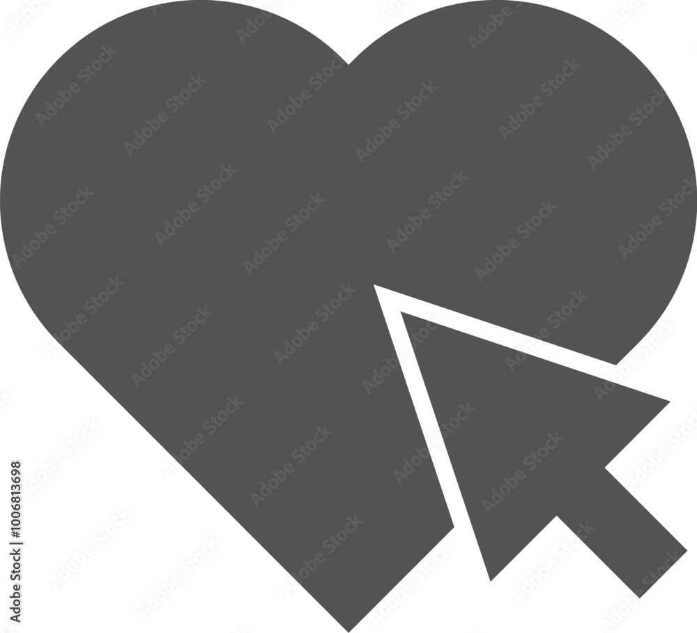 Poster heart with arrow pointer. like button black icon