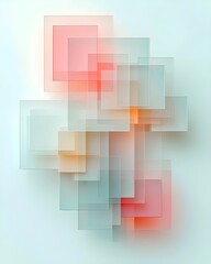 Obraz premium Abstract geometric shapes in blue, pink, and orange, layered on top of each other.