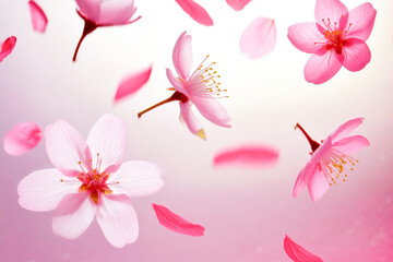 ピンクの花と花びらの舞う背景
