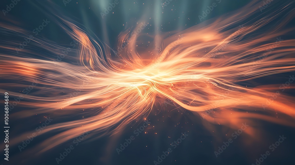 Poster abstract light waves gracefully intertwining and glowing in a harmonious blend of colors, creating a