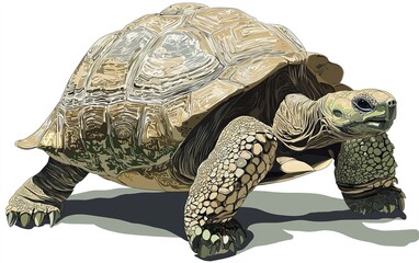 A majestic tortoise gracefully traversing a sunlit path in a vibrant natural habitat during the afternoon