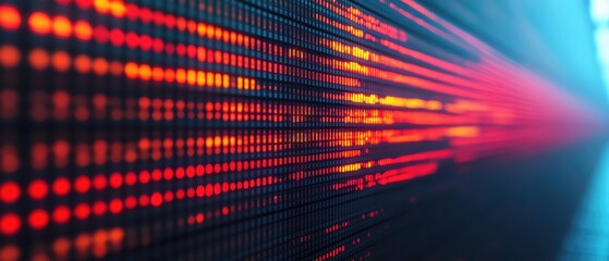 Fototapeta premium Abstract digital art with vibrant red and blue light patterns on a dark background.