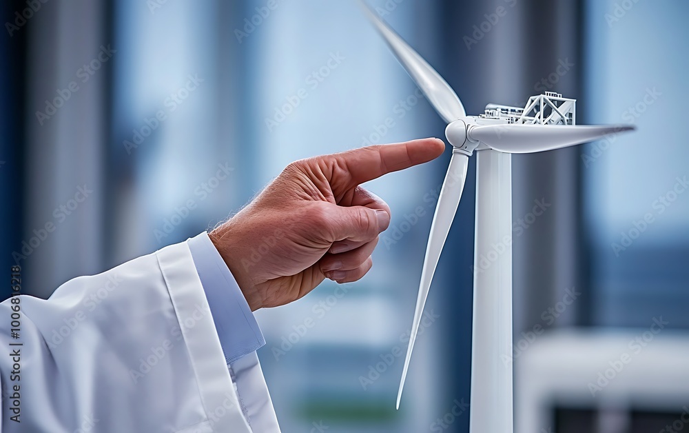 Poster engineer explaining wind turbine model details