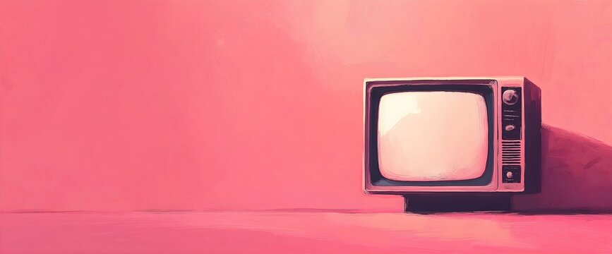 Vintage television on pink background. Evolution of media and technology concept