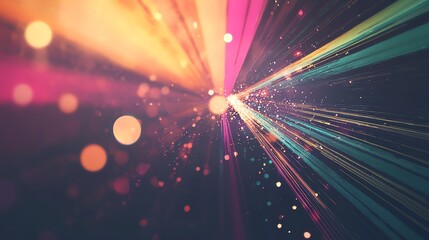 Obraz premium Vibrant light rays radiate in a burst of colors, creating a mesmerizing abstract background for design and creativity.