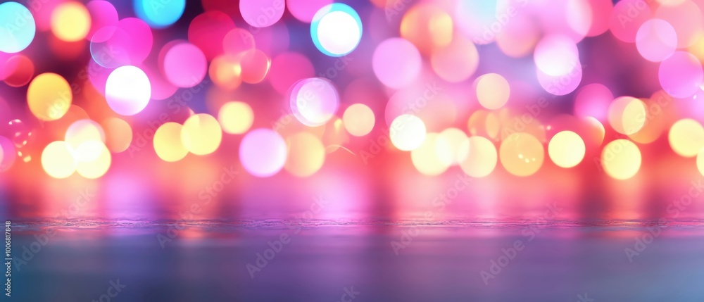 Poster colorful bokeh lights on a smooth surface, creating a dreamy background.