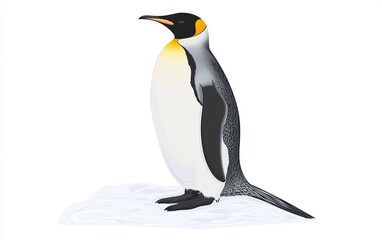 Naklejka premium A majestic emperor penguin standing on a snowy landscape under a bright sky in Antarctica, showcasing its iconic black and white feathers