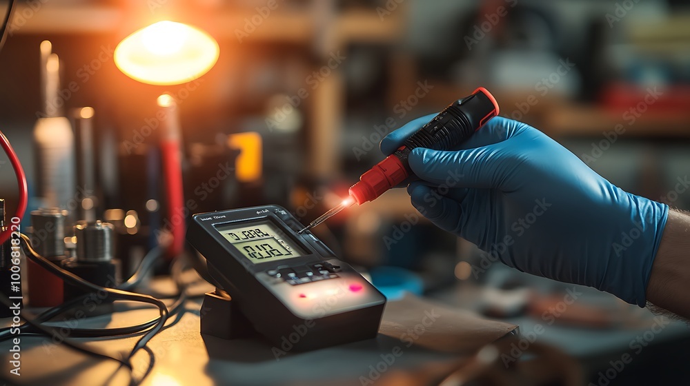 Aufkleber engineer measuring solar cell performance with multimeter