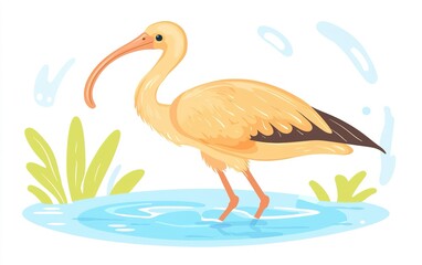 Obraz premium An elegant ibis wades gracefully through tranquil waters surrounded by lush greenery in a serene nature setting