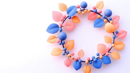 Colorful wreath of leaves and berries in pastel shades on a neutral background.
