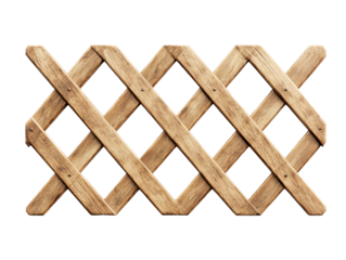 Wooden lattice fence, decorative garden element, isolated on white background. transparent background