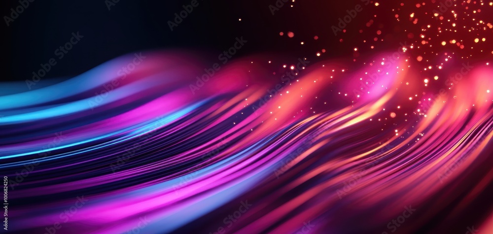 Aufkleber vibrant wave of colorful light patterns with sparkles on a dark background.