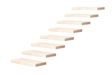 Wooden stairs, white isolate background. transparent background