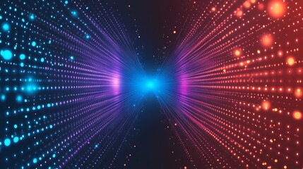 Obraz premium Abstract digital art with blue and red glowing dots on a dark background.