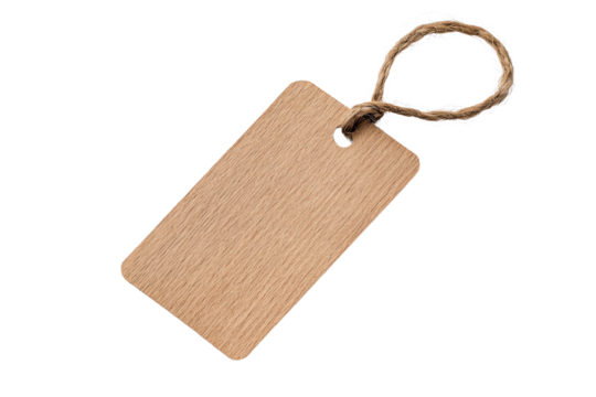 Wooden tag with rope for labeling, isolated on a white background. transparent background