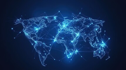 World, geometric and earth for connection, community and society. Map, networking and communication, planet model with decoration, abstract design or geometric link of business and global economy 