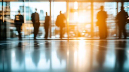 Professional Silhouettes in Business Environment at Sunset