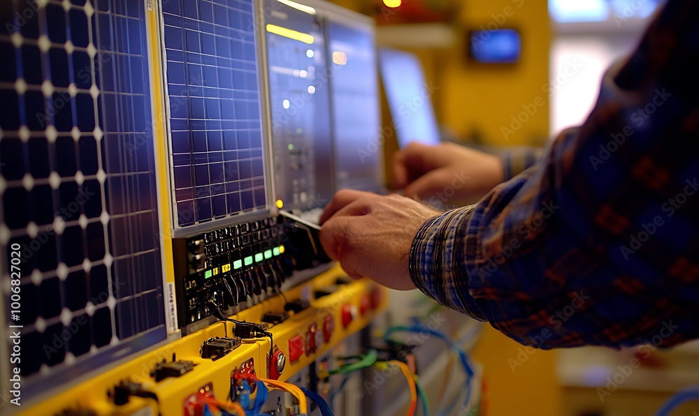 Poster Engineer Placing Sensor on Solar Cell for Performance Testing