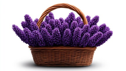 Lavender Basket: A rustic woven basket overflowing with fragrant purple lavender blossoms, symbolizing tranquility, peace, and a touch of rustic charm.  