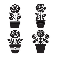 Elegant Rose Icon Set, Symbol Logotype Silhouette Vector on White Background