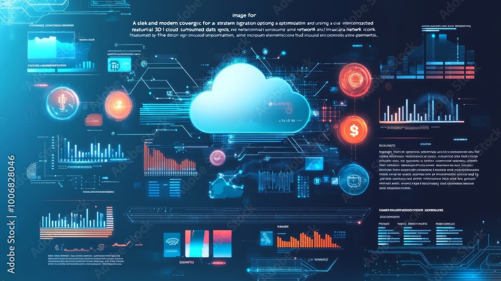 Poster a futuristic representation of cloud technology interfacing with financial growth through digital da