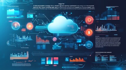 A futuristic representation of cloud technology interfacing with financial growth through digital data and graphs.