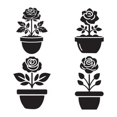 Fototapeta premium Elegant Rose Icon Set, Symbol Logotype Silhouette Vector on White Background