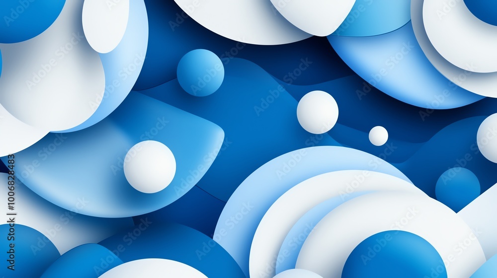 Poster abstract 3d geometric shapes in blue and white, forming a modern, dynamic visual pattern and backgro