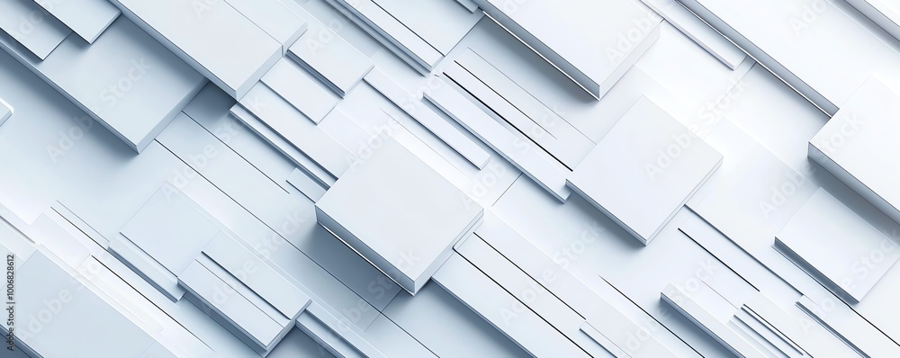 Poster abstract 3d white geometric shapes layered to create a modern, minimalistic background with depth an