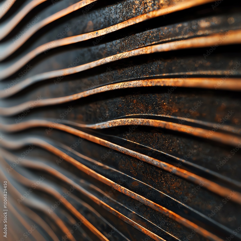 Poster abstract close-up of metallic, wavy lines in a rusty brown color, creating a textured, dimensional p
