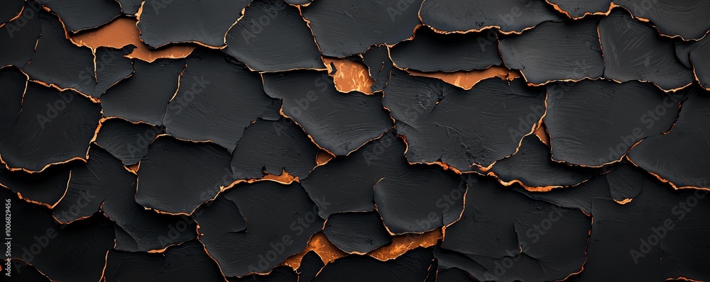 Aufkleber abstract close-up texture of black cracked paint on a surface with visible orange underlayer. ideal 