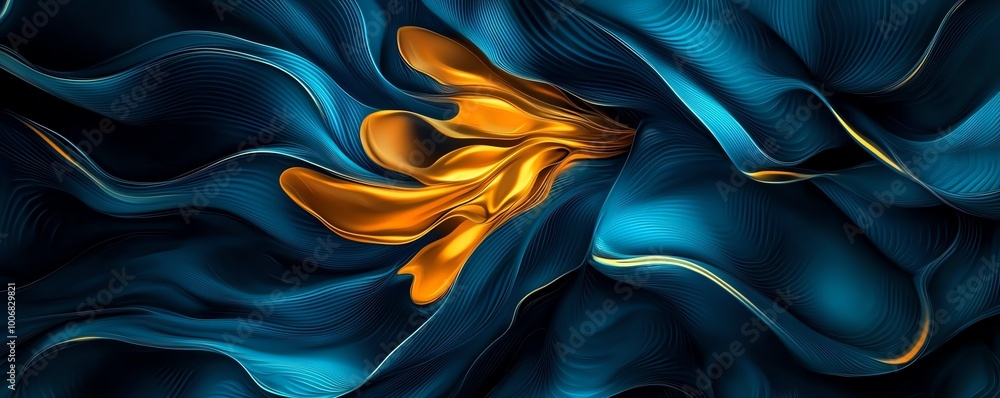 Aufkleber abstract digital artwork with swirling blue and gold waves creating a fluid and dynamic composition 