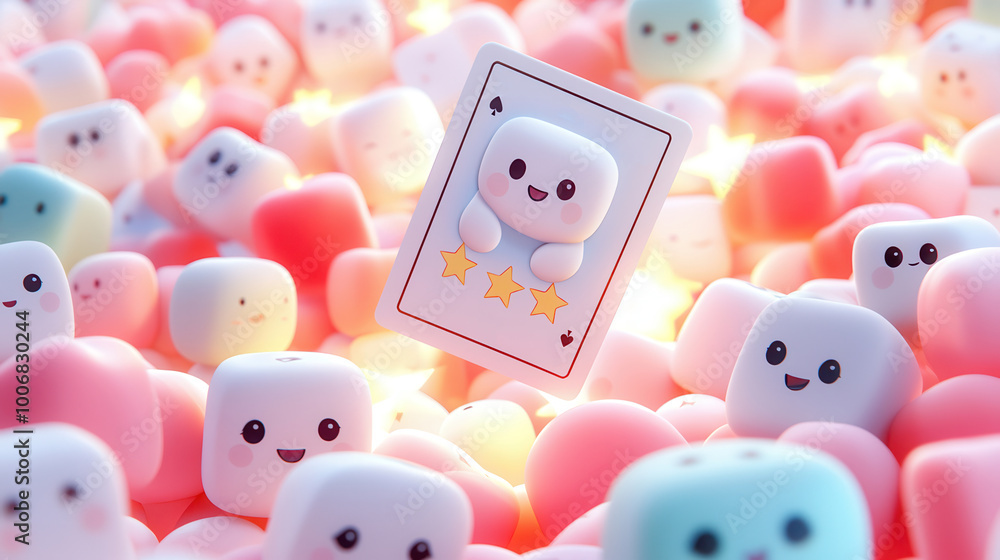 Poster Happy Marshmallow Characters with a Five Star Review.