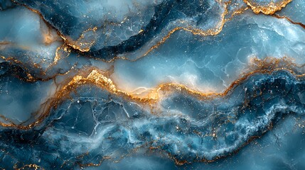Obraz premium A calm pastel blue marble surface with subtle gold veins flowing smoothly across the surface, creating a serene vibe