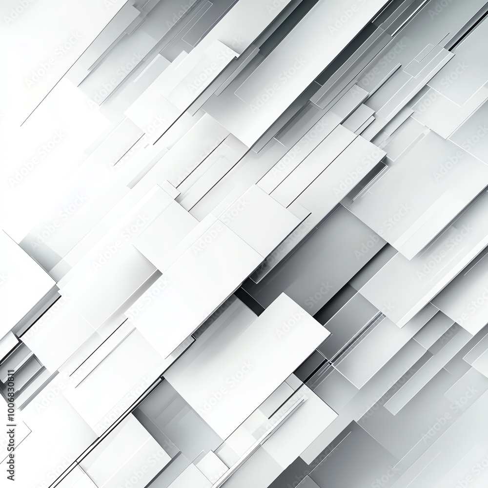 Poster abstract geometric background with layered white rectangles creating a dynamic and modern design. mi