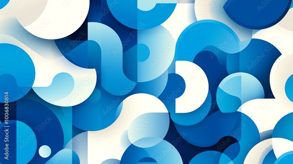 Poster abstract geometric background with overlapping blue and white shapes, creating a modern and dynamic 