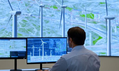 Engineer Typing While Analyzing Wind Turbine Simulations