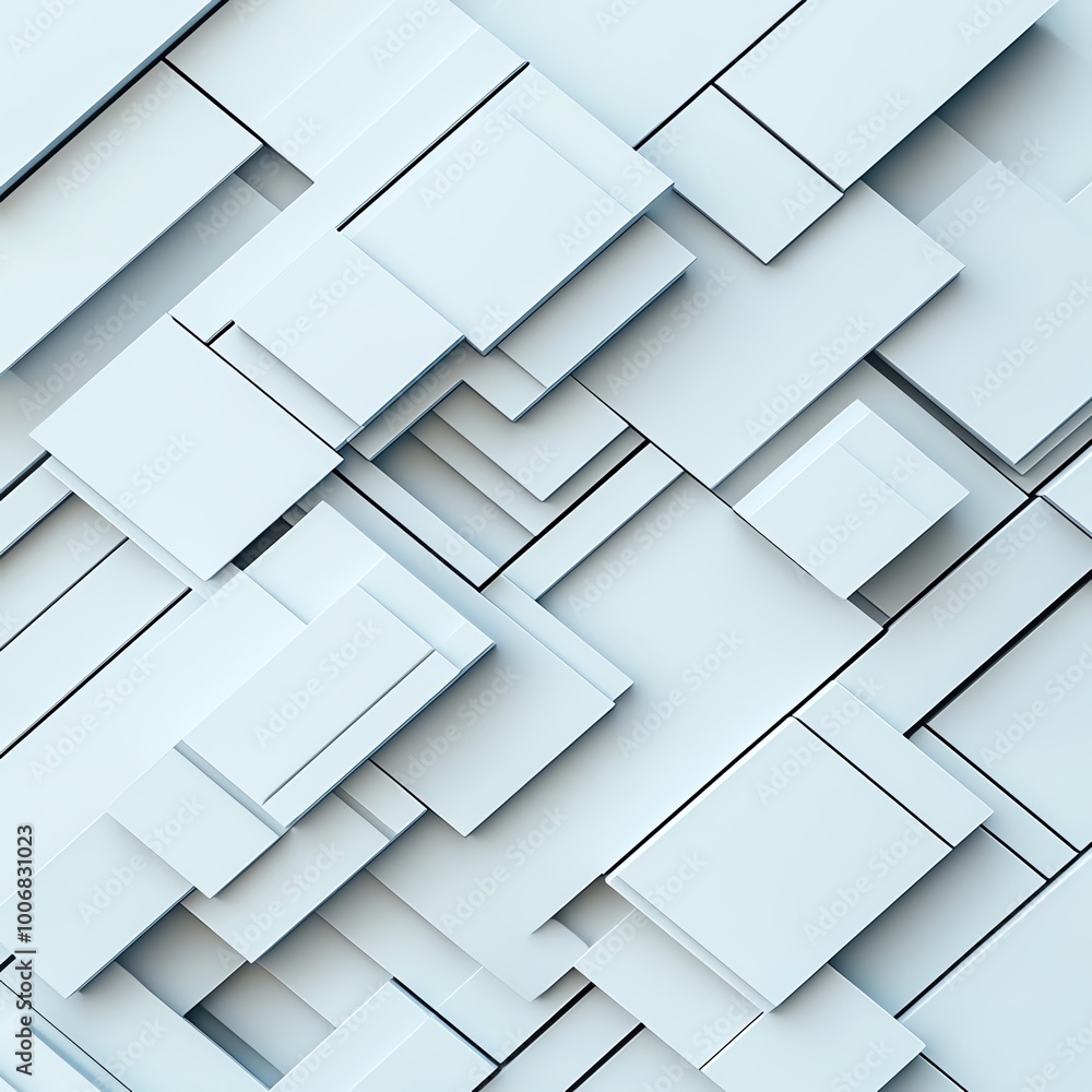 Poster abstract geometric pattern of overlapping white 3d rectangles creating a modern, minimalistic textur